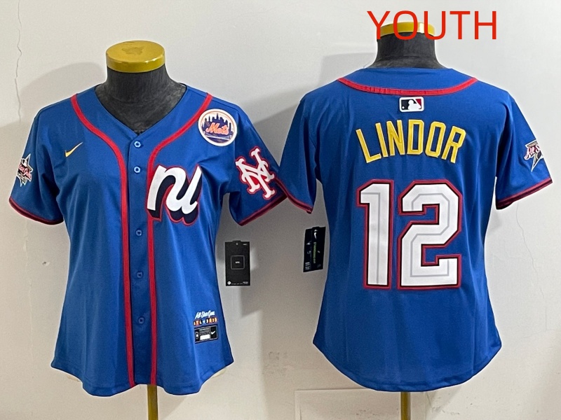 Youth 2025 New York Mets #12 Lindor Blue All star Nike MLB Jersey style 012
